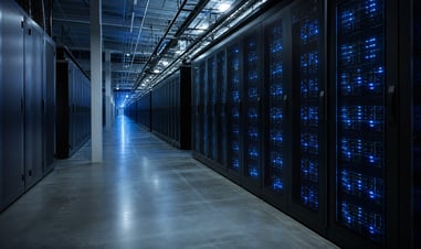 Data Center Server Racks with Blue Lighting