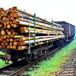 rail car carrying lumber