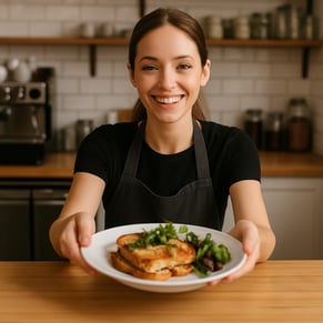 waitress serving from a counter